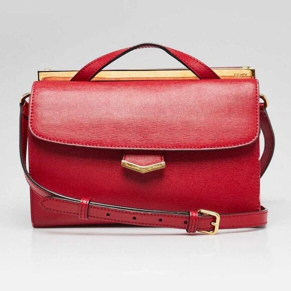 Fendi Red Saffiano Leather Demi Jour Small Bag 8BT245 - Picture 1 of 12